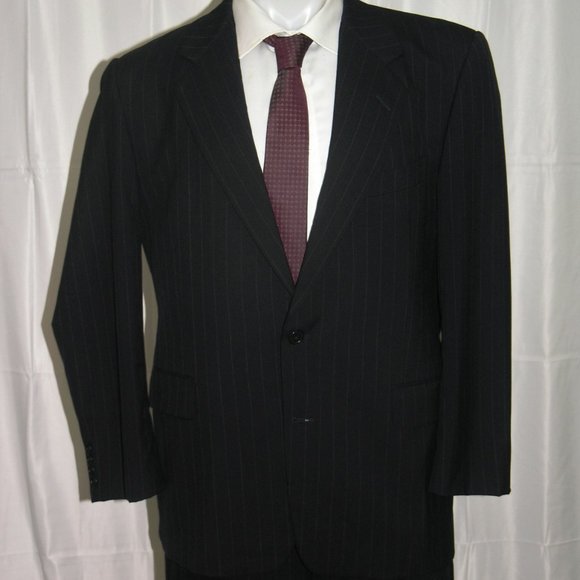 Gieves & Hawkes Henry Vintage Dark Blue Striped Two Button Suit 42R - Picture 4 of 13